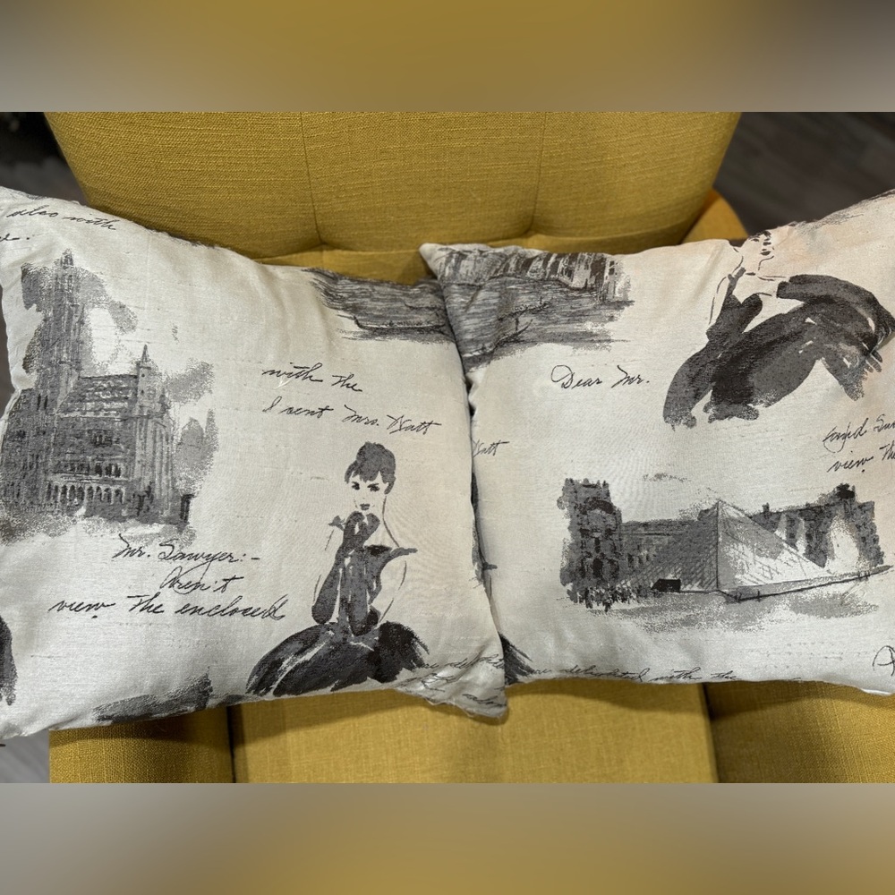 2 Throw Pillows Audrey Hepburn "Paris” Art Deco